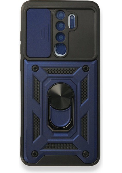 Xiaomi Redmi Note 8 Pro Kılıf Tank Aramid Sürgülü Vega Yüzüklü Lacivert