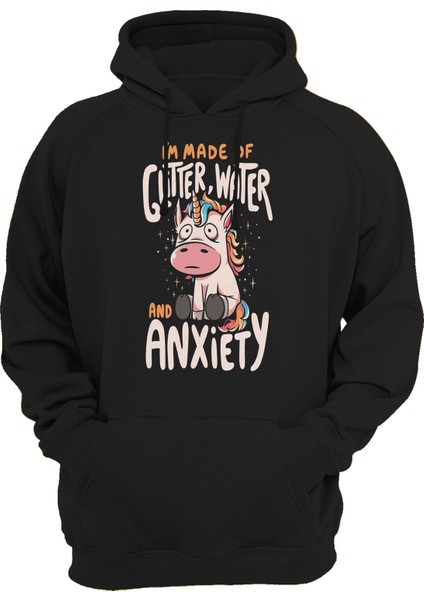 Anksiyete Baskılı 3 Ipl. Şardonlu 600 Gr. Siyah Kapüşonlu Sweatshirt