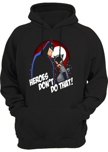 Batman Kedi Kadın Baskılı 3 Ipl. Şardonlu 600 Gr. Siyah Kapüşonlu Sweatshirt