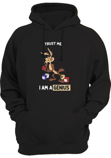 Coyote Baskılı 3 Ipl. Şardonlu 600 Gr. Siyah Kapüşonlu Sweatshirt