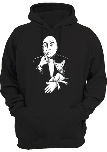Dr. Evil Baskılı 3 Ipl. Şardonlu 600 Gr. Siyah Kapüşonlu Sweatshirt
