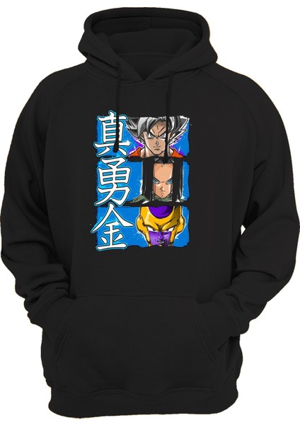 Dragonball Baskılı 3 Ipl. Şardonlu 600 Gr. Siyah Kapüşonlu Sweatshirt