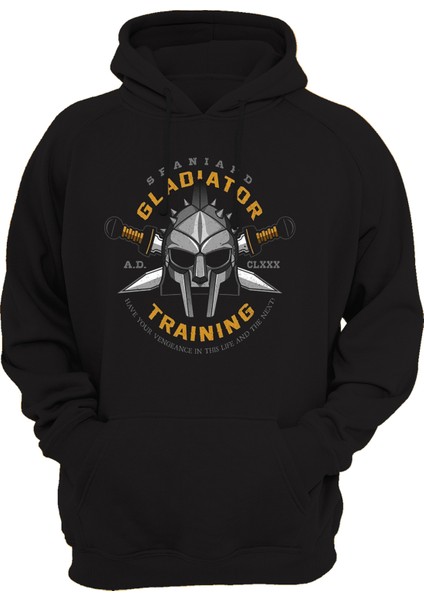 Gladyatör Baskılı 3 Ipl. Şardonlu 600 Gr. Siyah Kapüşonlu Sweatshirt
