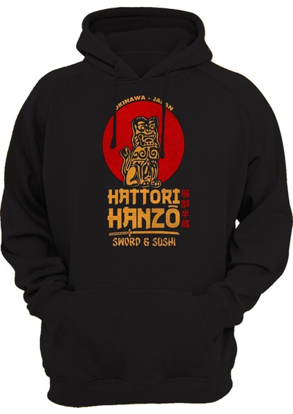 Kill Bill Hattori Hanzo Baskılı 3 Ipl. Şardonlu 600 Gr. Siyah Kapüşonlu Sweatshirt