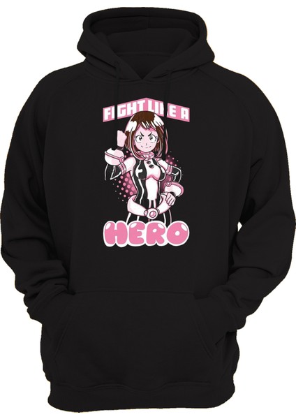 Fight Like A Hero Baskılı 3 Ipl. Şardonlu 600 Gr. Siyah Kapüşonlu Sweatshirt