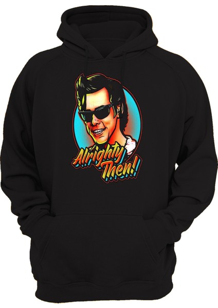 Jim Carrey Alrighty Then Baskılı 3 Ipl. Şardonlu 600 Gr. Siyah Kapüşonlu Sweatshirt