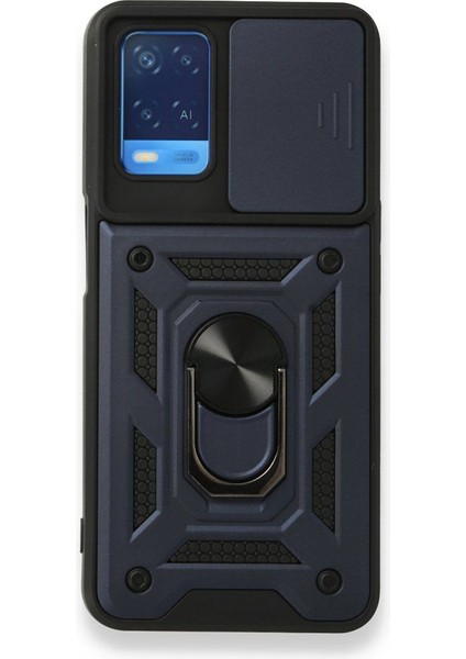 Oppo A54 4g Kılıf Tank Aramid Sürgülü Vega Yüzüklü Lacivert