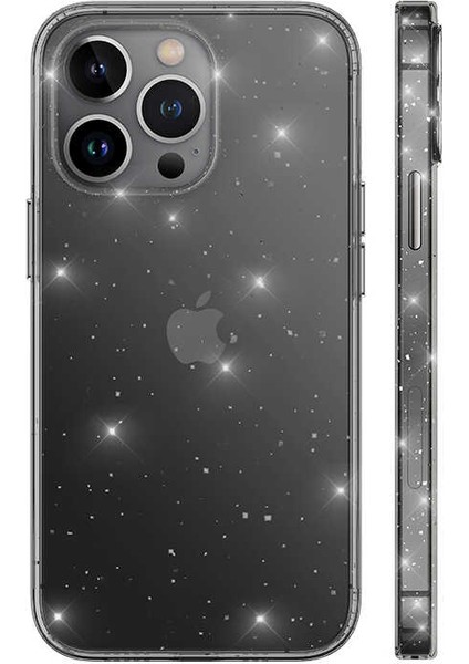 Apple iPhone 13 Pro Max Kılıf Vixy Transparan Simli Görünüm Antrasit