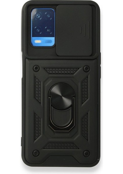 Oppo A54 4g Kılıf Tank Aramid Sürgülü Vega Yüzüklü Siyah