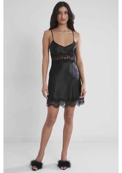 Kadın Saten Dantelli Gecelik 685 Siyah fiyatları