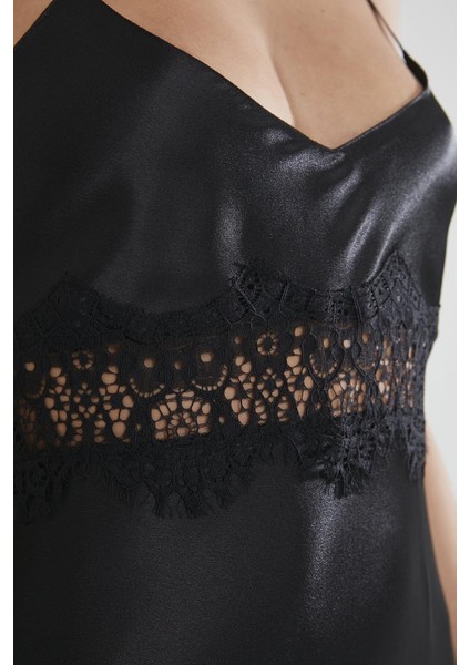 Kadın Saten Dantelli Gecelik 685 Siyah modelleri