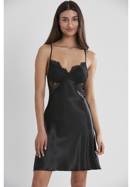 Kadın Saten Dantelli Gecelik & Sabahlık Takım - 4025 Siyah indirimleri