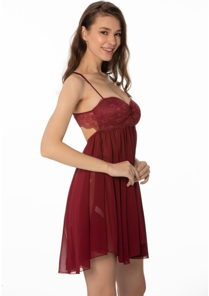 Kadın Saten Dantelli Gecelik 880 Bordo modelleri