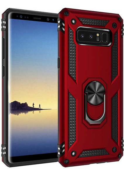 Samsung Galaxy Note 8 Kılıf Vega Tank Standlı Yüzüklü Mıknatıslı Kırmızı
