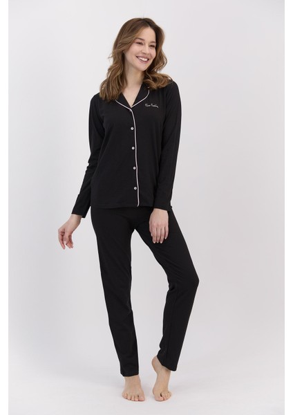 Classic Siyah Kadın Gömlek Pijama Takımı fiyatları
