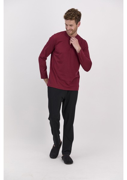 Basic Koyu Kırmızı Erkek Uzun Kol Pijama Takımı