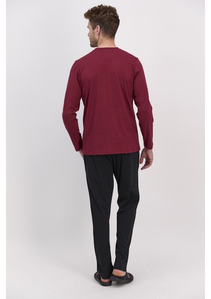 Basic Koyu Kırmızı Erkek Uzun Kol Pijama Takımı modelleri