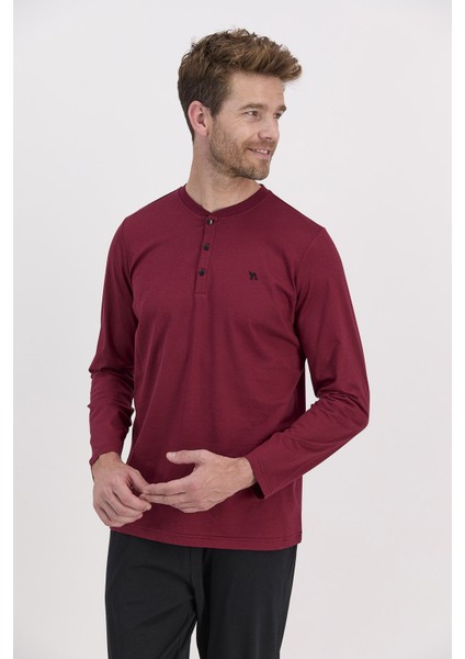 Basic Koyu Kırmızı Erkek Uzun Kol Pijama Takımı