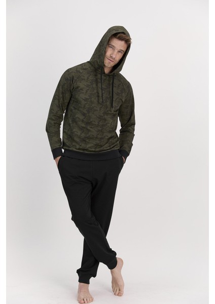 Haki Erkek Kapşonlu Eşofman Takımı