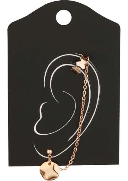 Zincirli Ear Cuff Obje Küpe Roze Renk Pul
