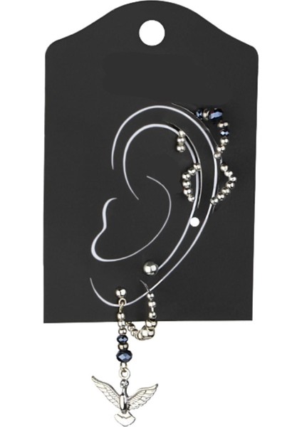 Beşli Kombin Ear Cuff Küpe Set Silver Renk