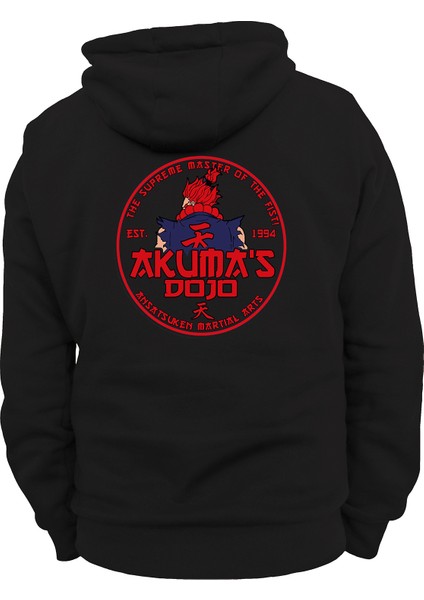 Street Fighter Akuma Dojo Çift Baskılı Siyah 3 Ipl. Şardonlu Kalın (600 Gr.) Içi Polar Kapüşonlu Sweatshirt Hoodie modelleri
