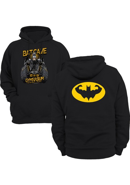 Batman Gym Çift Baskılı Siyah 3 Ipl. Şardonlu Kalın (600 Gr.) Içi Polar Kapüşonlu Sweatshirt Hoodie