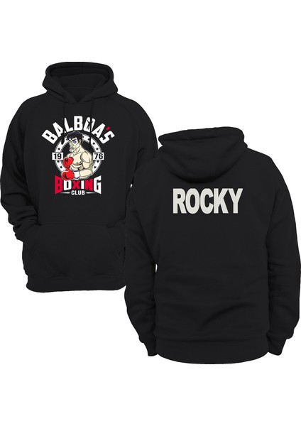 Balboa Boxing Club Çift Baskılı Siyah 3 Ipl. Şardonlu Kalın (600 Gr.) Içi Polar Kapüşonlu Sweatshirt Hoodie
