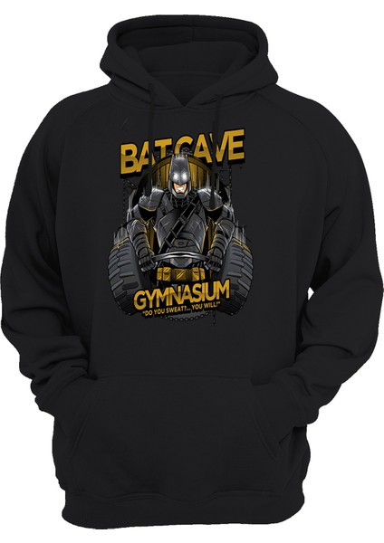 Batman Gym Çift Baskılı Siyah 3 Ipl. Şardonlu Kalın (600 Gr.) Içi Polar Kapüşonlu Sweatshirt Hoodie