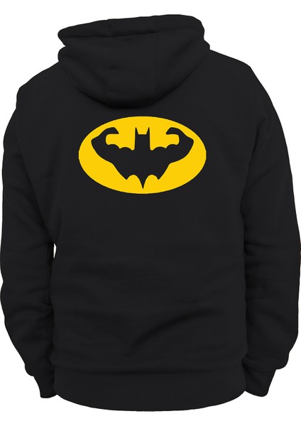 Batman Gym Çift Baskılı Siyah 3 Ipl. Şardonlu Kalın (600 Gr.) Içi Polar Kapüşonlu Sweatshirt Hoodie