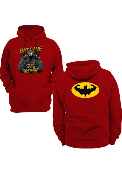 Batman Gym Çift Baskılı Kırmızı 3 Ipl. Şardonlu Kalın (600 Gr.) Içi Polar Kapüşonlu Sweatshirt Hoodie