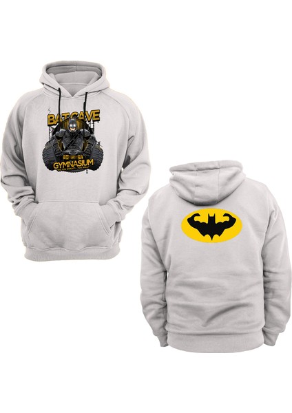 Batman Gym Çift Baskılı Beyaz 3 Ipl. Şardonlu Kalın (600 Gr.) Içi Polar Kapüşonlu Sweatshirt Hoodie