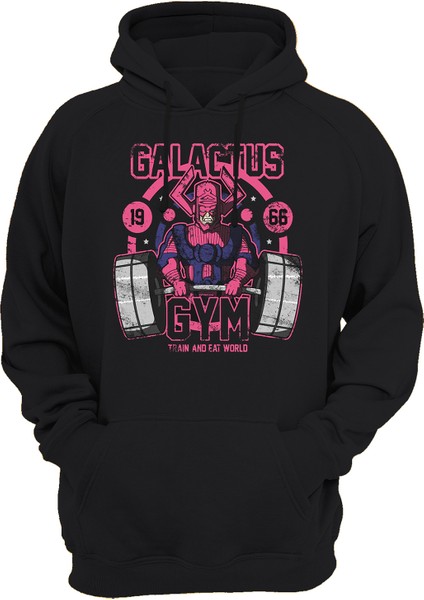 Galactus Gym Baskılı Siyah 3 Ipl. Şardonlu Kalın (600 Gr.) Içi Polar Kapüşonlu Sweatshirt Hoodie