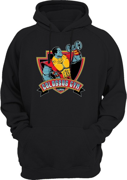 X-Men Collosus Gym Baskılı Siyah 3 Ipl. Şardonlu Kalın (600 Gr.) Içi Polar Kapüşonlu Sweatshirt Hoodie