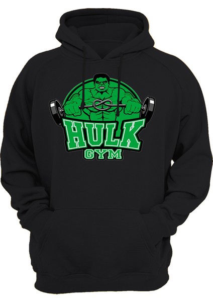 Hulk Gym Baskılı Siyah 3 Ipl. Şardonlu Kalın (600 Gr.) Içi Polar Kapüşonlu Sweatshirt Hoodie
