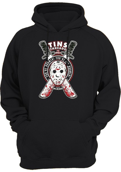 Friday The 13TH Jason Baskılı Siyah 3 Ipl. Şardonlu Kalın (600 Gr.) Içi Polar Kapüşonlu Sweatshirt Hoodie