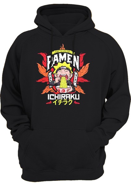 Naruto Baskılı Baskılı Siyah 3 Ipl. Şardonlu Kalın (600 Gr.) Içi Polar Kapüşonlu Sweatshirt Hoodie