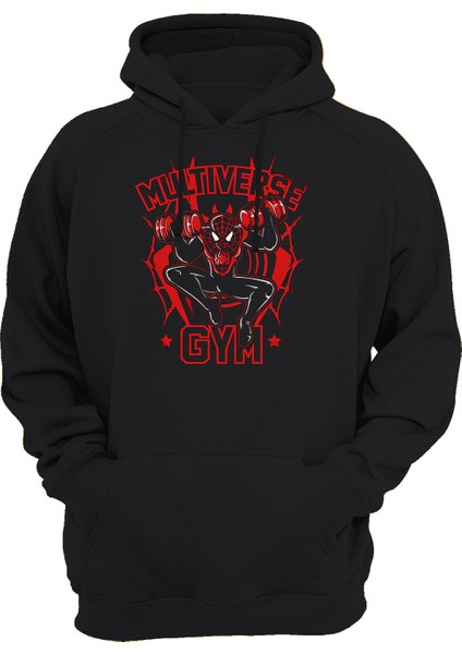 Spiderman Gym Baskılı Siyah 3 Ipl. Şardonlu Kalın (600 Gr.) Içi Polar Kapüşonlu Sweatshirt Hoodie