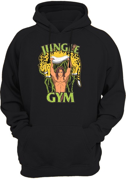 Tarzan Gym Baskılı Siyah 3 Ipl. Şardonlu Kalın (600 Gr.) Içi Polar Kapüşonlu Sweatshirt Hoodie