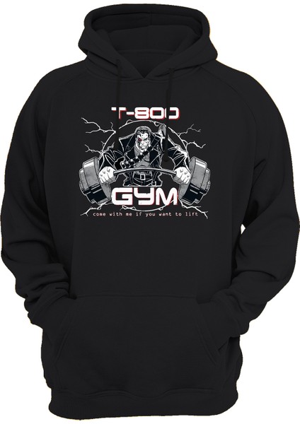Terminator T-800 Gym Baskılı Siyah 3 Ipl. Şardonlu Kalın (600 Gr.) Içi Polar Kapüşonlu Sweatshirt Hoodie