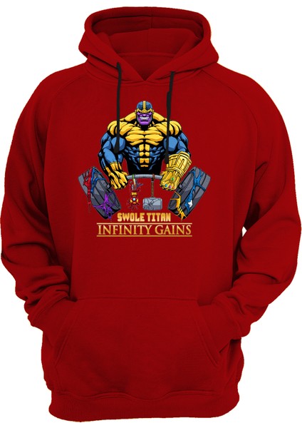 Avengers Thanos Gym Baskılı Kırmızı 3 Ipl. Şardonlu Kalın (600 Gr.) Içi Polar Kapüşonlu Sweatshirt Hoodie