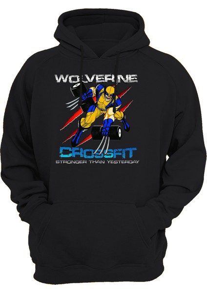 X-Men Wolverine Gym Baskılı Siyah 3 Ipl. Şardonlu Kalın (600 Gr.) Içi Polar Kapüşonlu Sweatshirt Hoodie