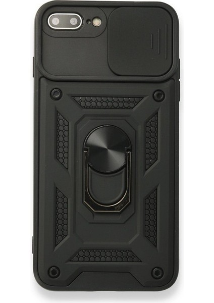 Apple iPhone 7 Plus Kılıf Tank Aramid Sürgülü Vega Yüzüklü Siyah