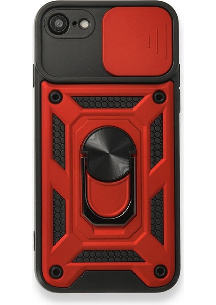 Apple iPhone 8 Kılıf Tank Aramid Sürgülü Vega Yüzüklü Kırmızı