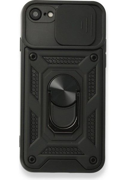 Apple iPhone 8 Kılıf Tank Aramid Sürgülü Vega Yüzüklü Siyah
