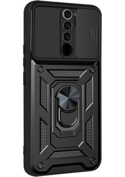 Xiaomi Redmi 9 Kılıf Tank Aramid Sürgülü Vega Yüzüklü Siyah