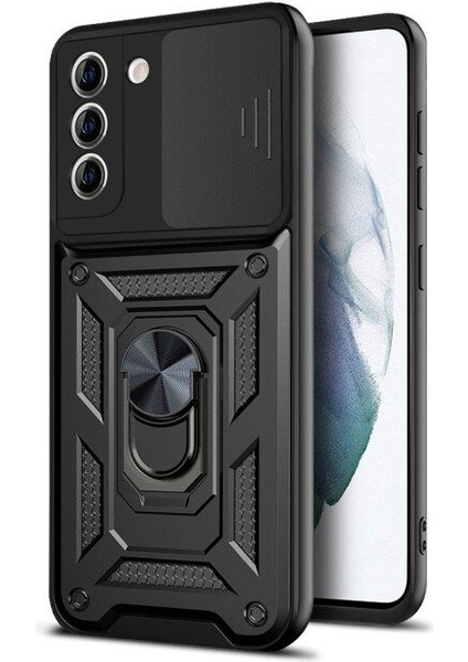 Samsung Galaxy S20 Fe Kılıf Tank Aramid Sürgülü Vega Yüzüklü Siyah