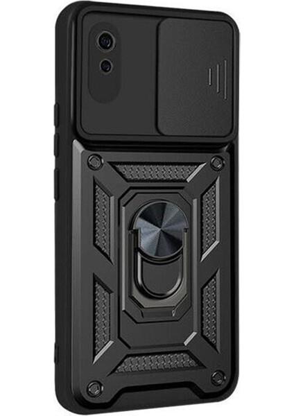 Xiaomi Redmi 9A Kılıf Tank Aramid Sürgülü Vega Yüzüklü Siyah