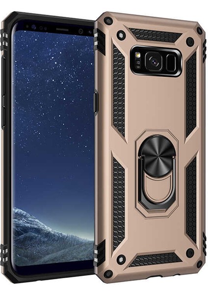 Samsung Galaxy S8 Plus Kılıf Vega Tank Standlı Yüzüklü Mıknatıslı Gold