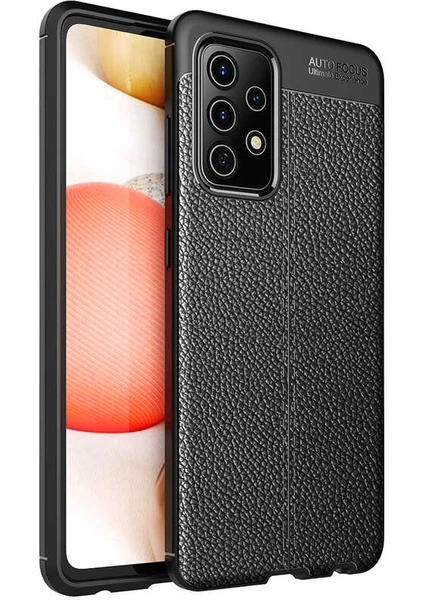 Case Street A52S 5g Kılıf Niss Silikon Deri Görünümlü Korumalı+Nano Glass Siyah